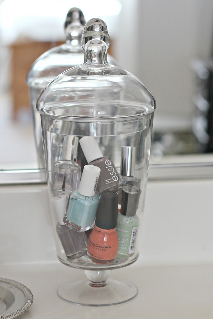 Nail Polish organized in jars :: OrganizingMadeFun.com