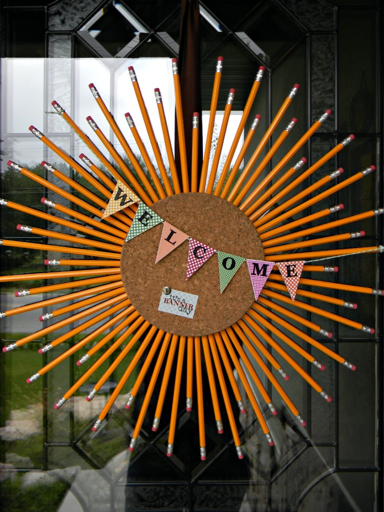 cork and pencil sunburst wreath