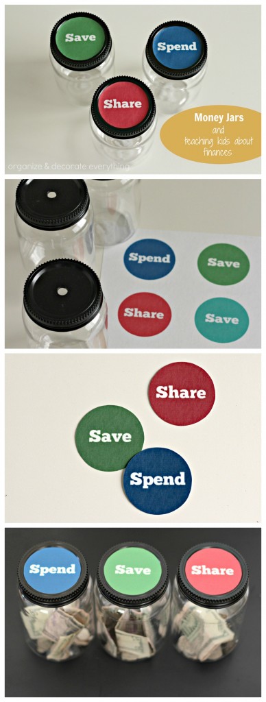 Money jars and teaching kids about finances - Organize and Decorate Everything collage