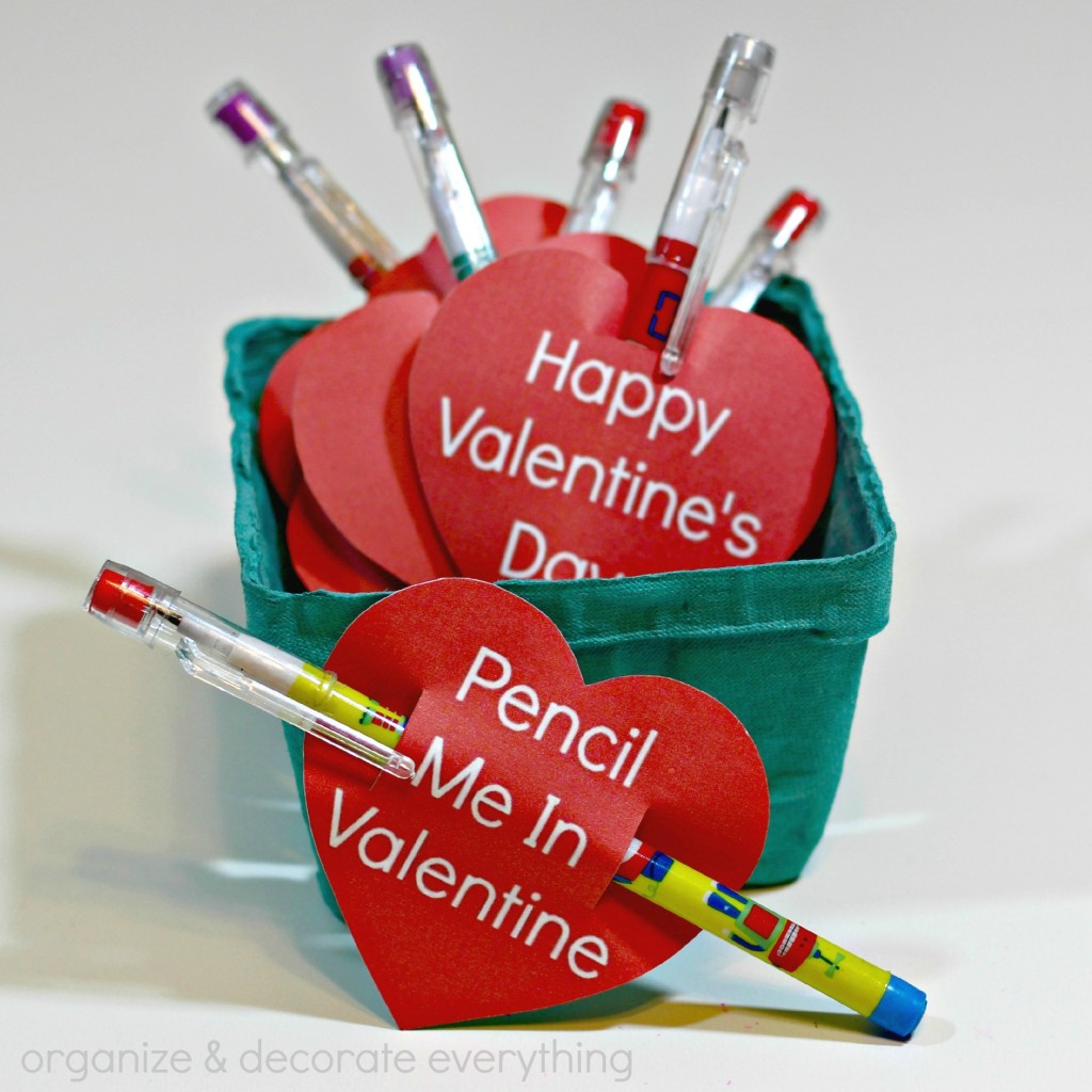 Pencil Valentine with free Heart Printables - Organize and