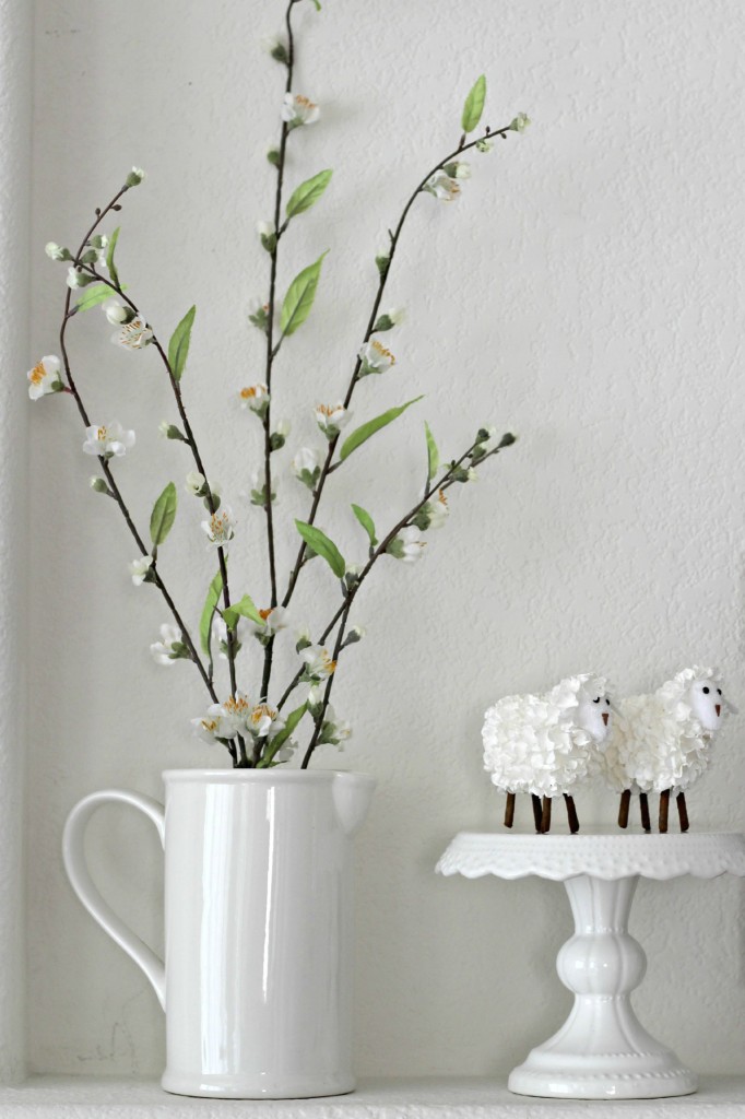 Green and White Easter Mantel pitcher and pedestal .1