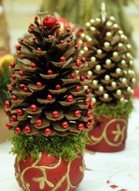 Pom Poms and Pinecones Christmas Ornaments