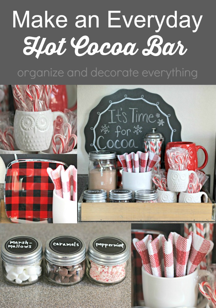 This is a great Everyday Hot Cocoa Bar using things you already have in your home. Bring it all together in a tray so the family can have cocoa anytime they like