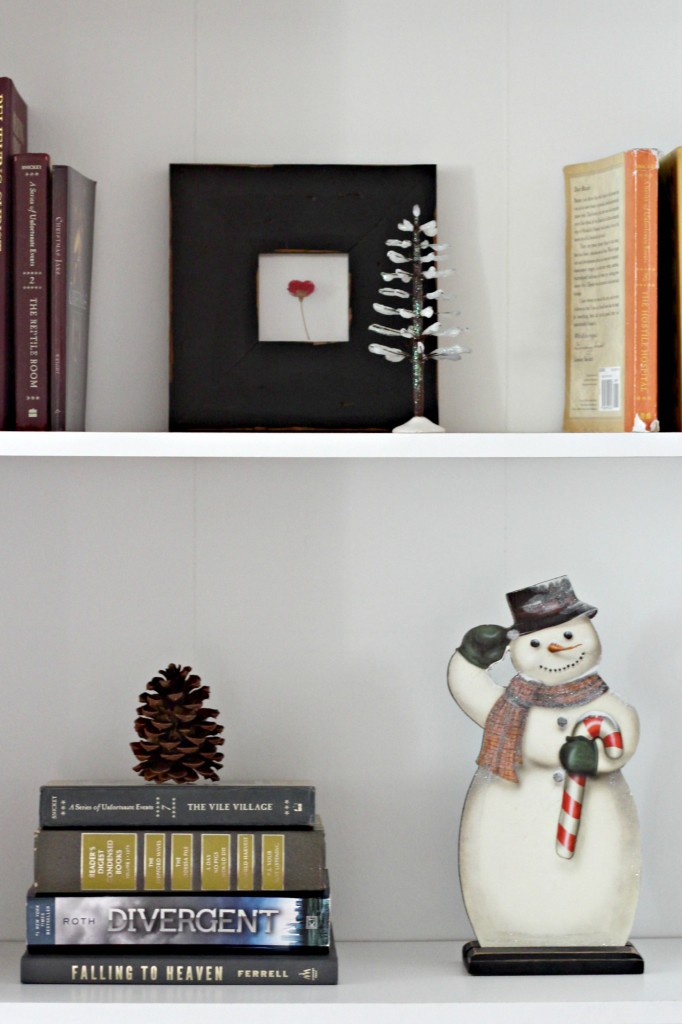 Bookshelf Winter Decor