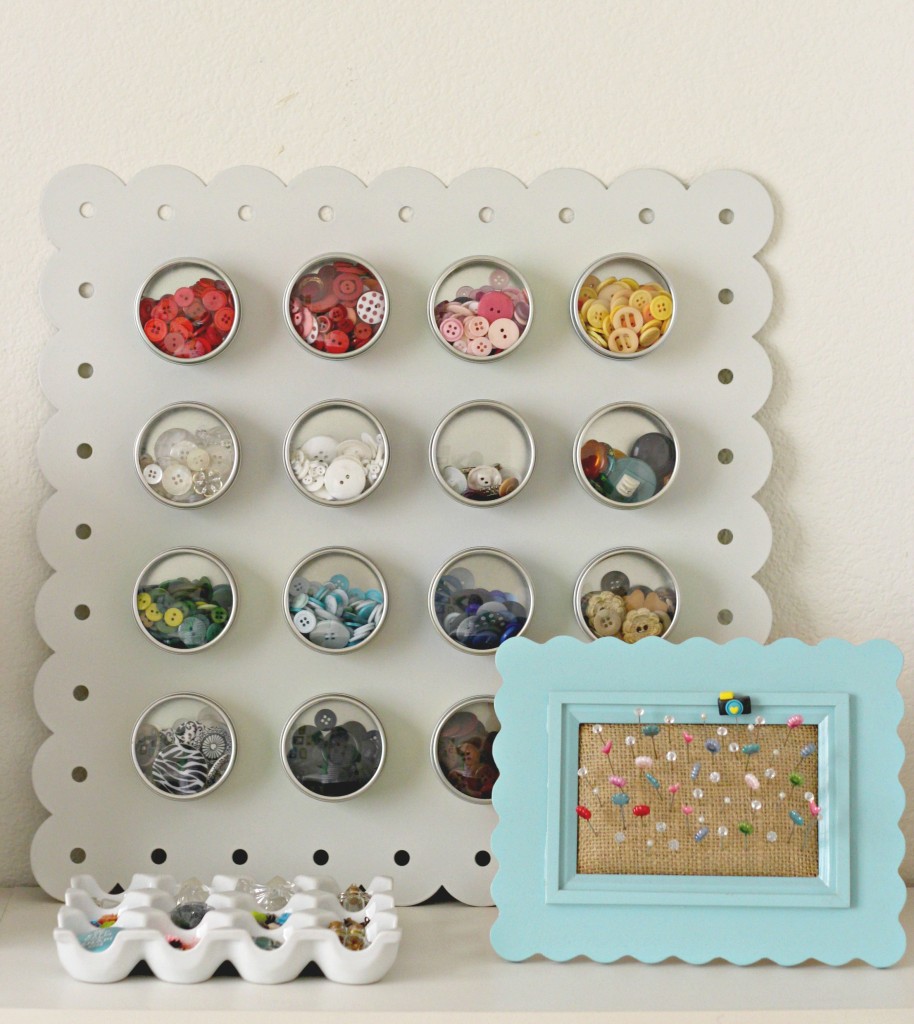 Craft Room Tour Button and Egg Crate Storage
