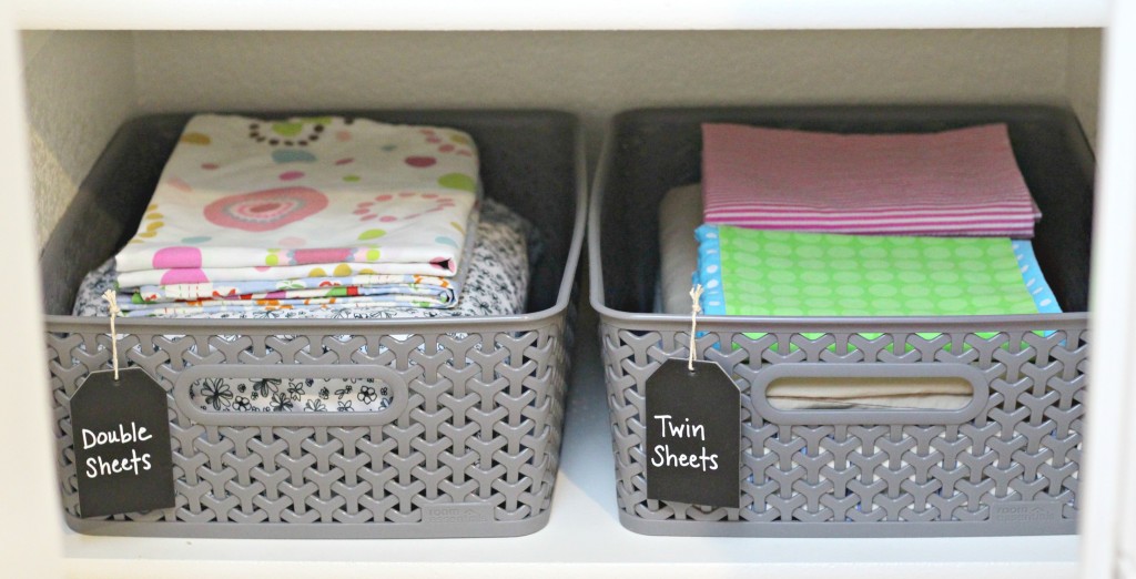 Linen Closet sheet baskets