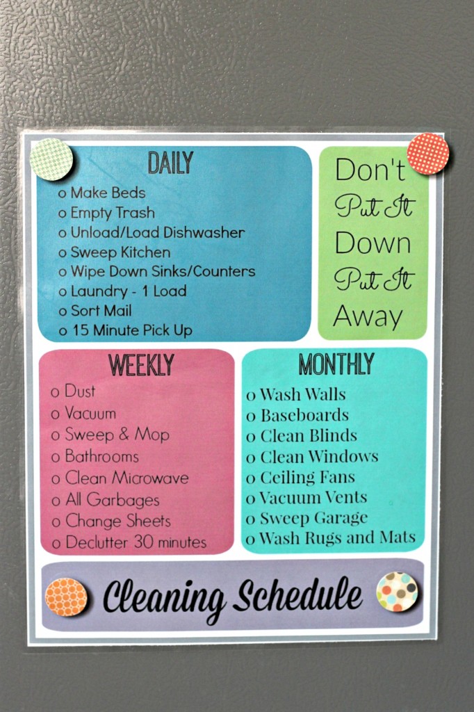 Cleaning Schedule on fridge