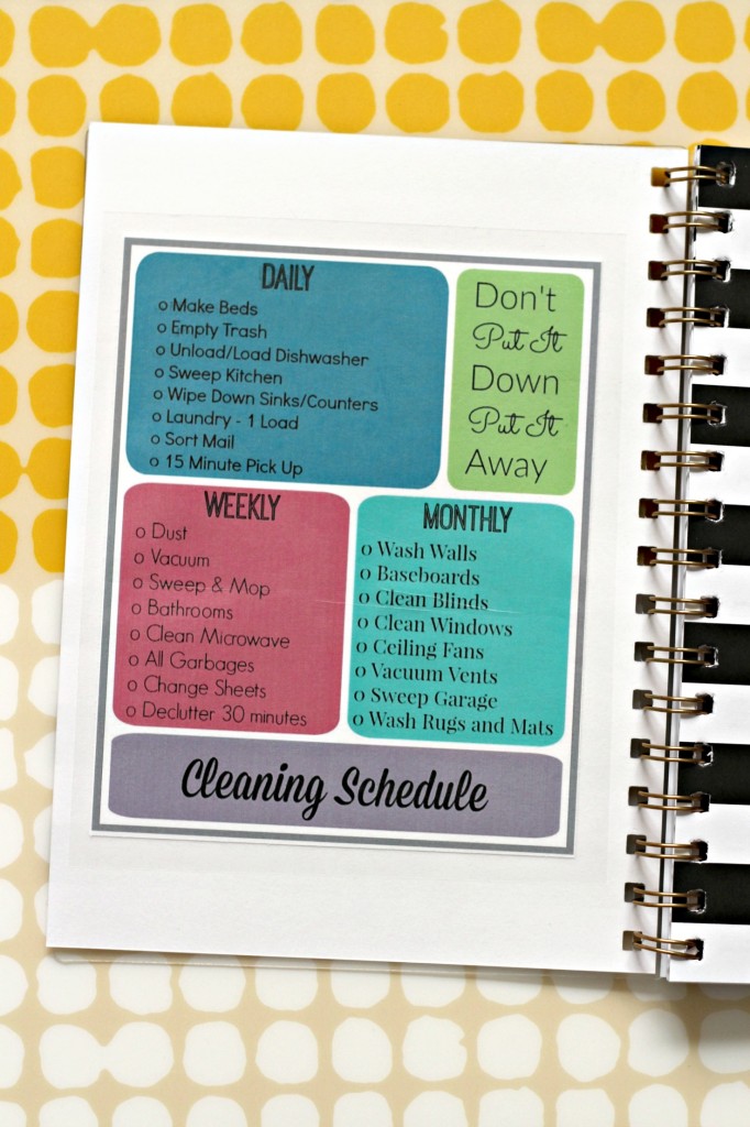 Cleaning Schedule printable in planner