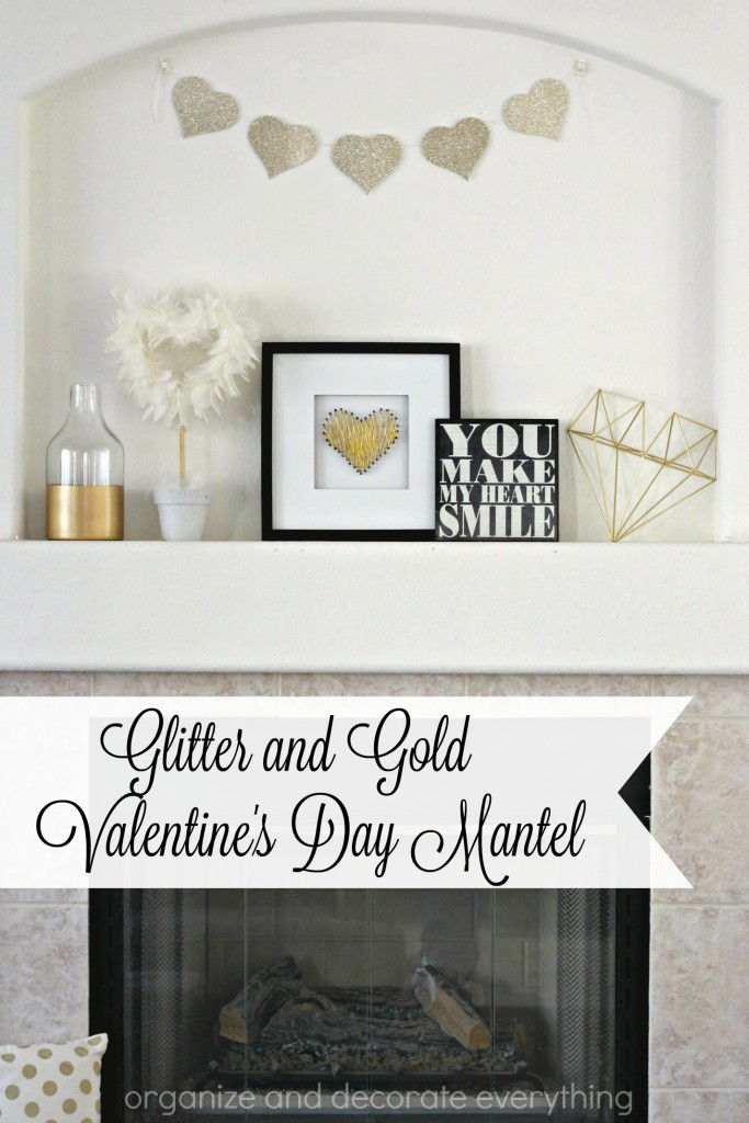 Glitter and Gold Valentine's Day Mantel