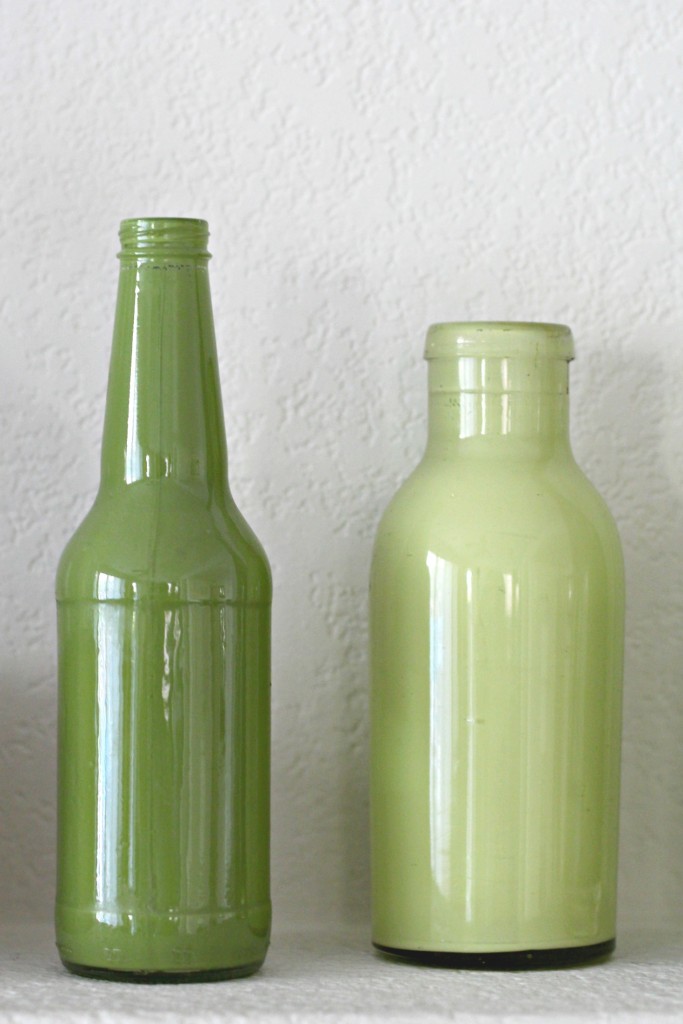 Gold and Green Mantel Painted Bottles
