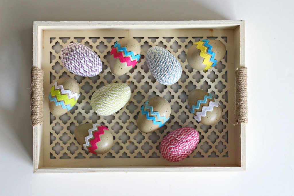 Decorated Easter Eggs in lattice tray