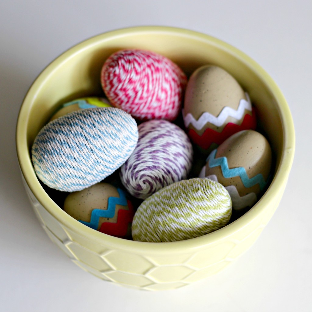 Decorated Easter Eggs twine wrapped and felt