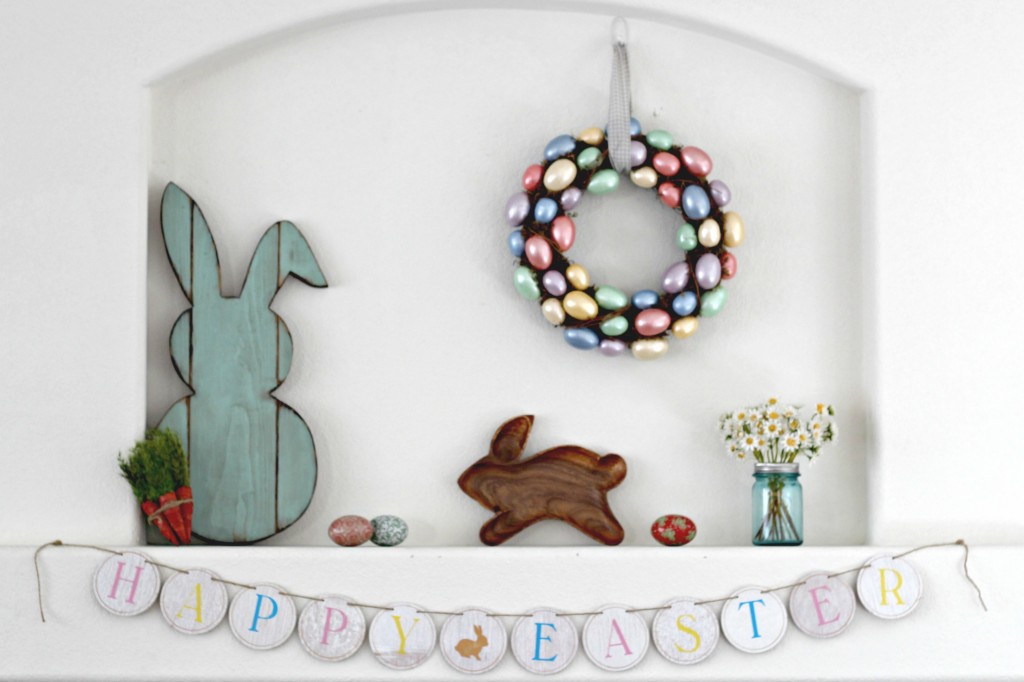 Easter Bunny Mantel with Egg Wreath