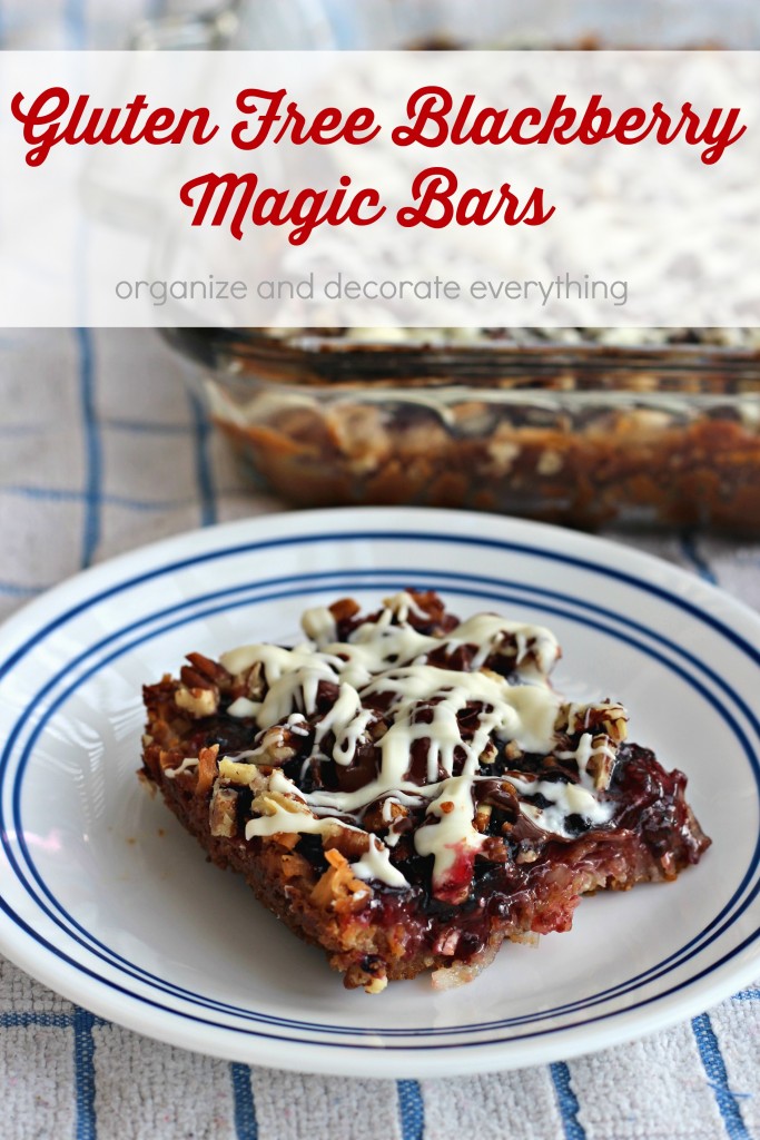 Gluten Free Magic Bars with a layer of Blackberry Jam