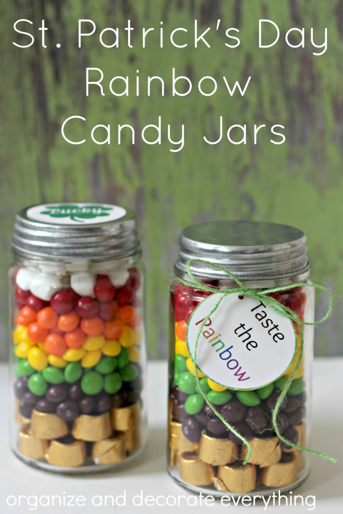 St. Patrick's Day Rainbow Candy Jars with free Printable tags