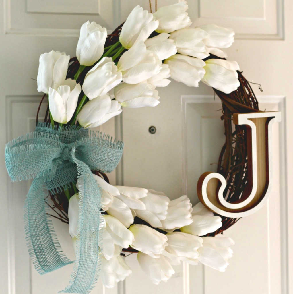Monogram Tulip Wreath on front door facebook