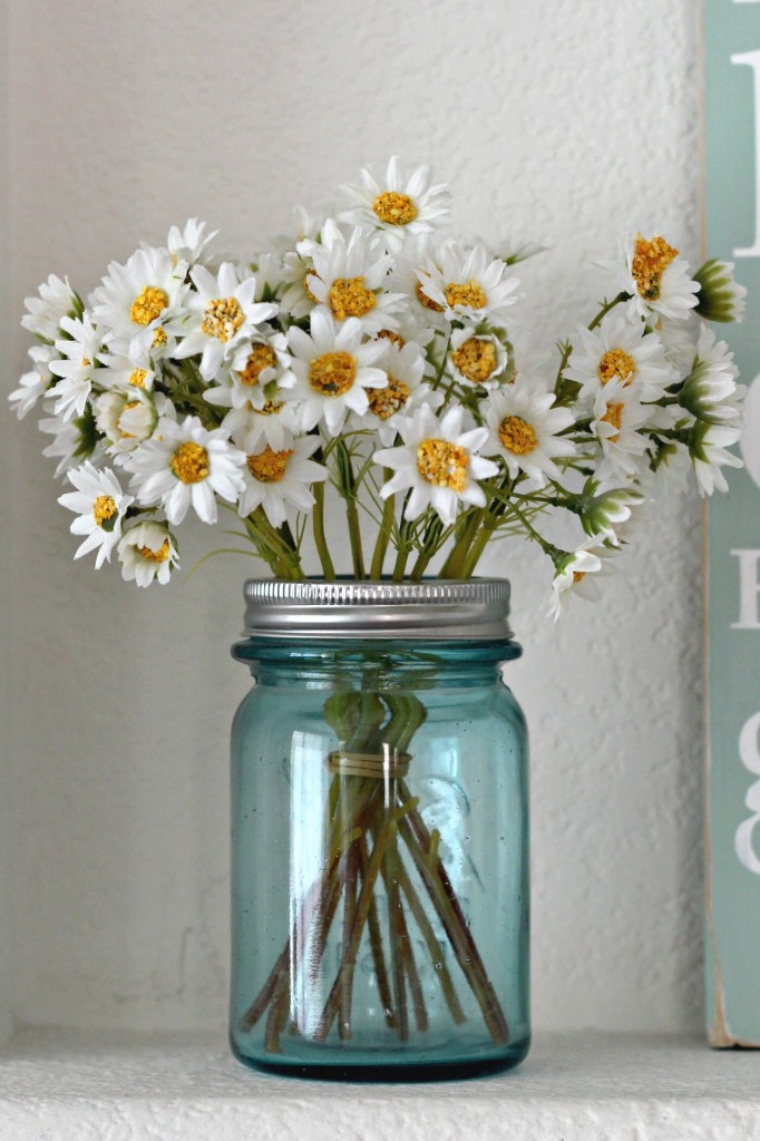 Blue Mason Jar with flowers