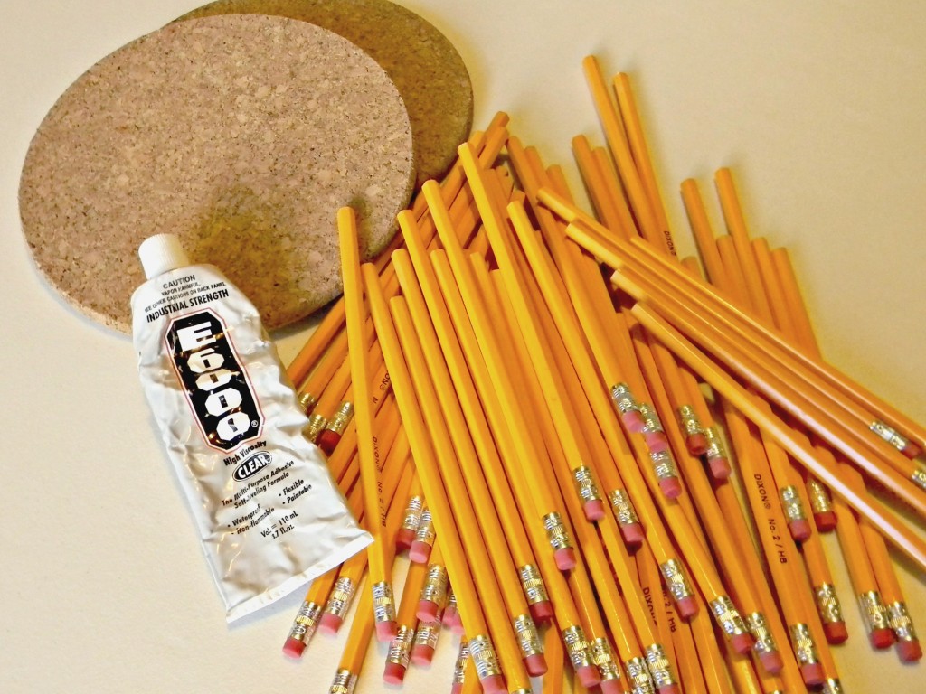 Pencil and Cork Wreath supplies