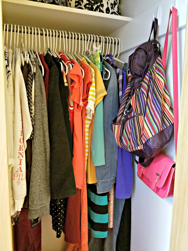 Dorm Room Closet hanging clothes