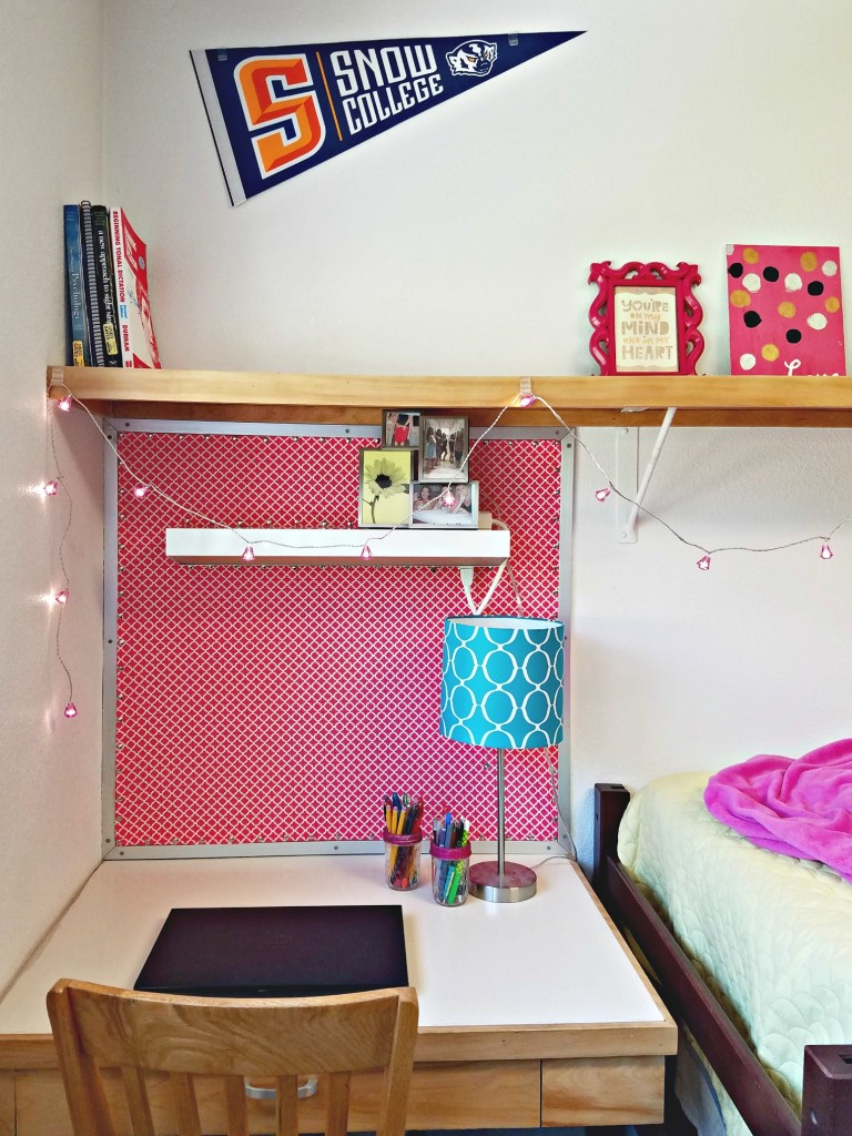 Dorm Room desk area and book shelf