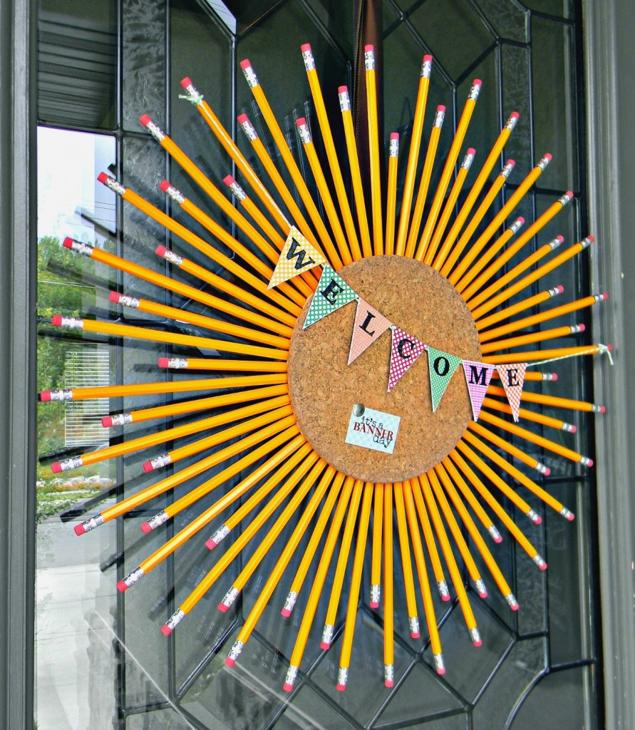 Pencil and Cork Wreath front door