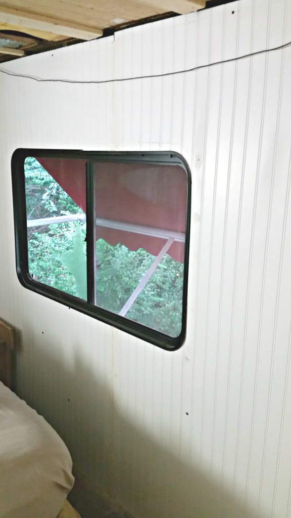 RV beadboard wall bedroom