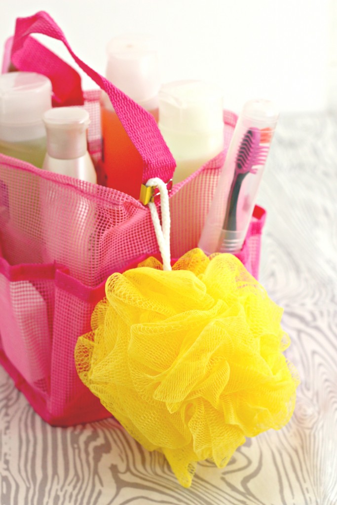 Shower caddy with poof