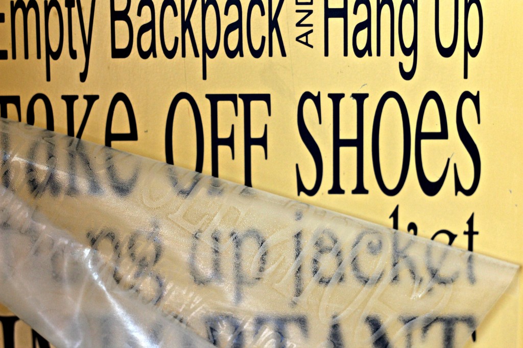 Vinyl words attached to locker