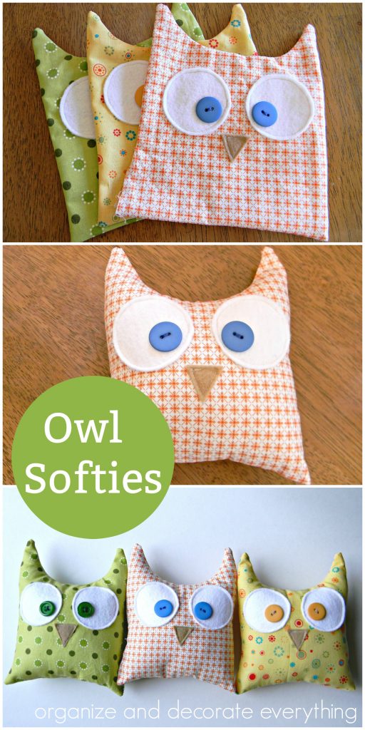 make owl softies using a simple shape and a variety of fabrics you probably already have