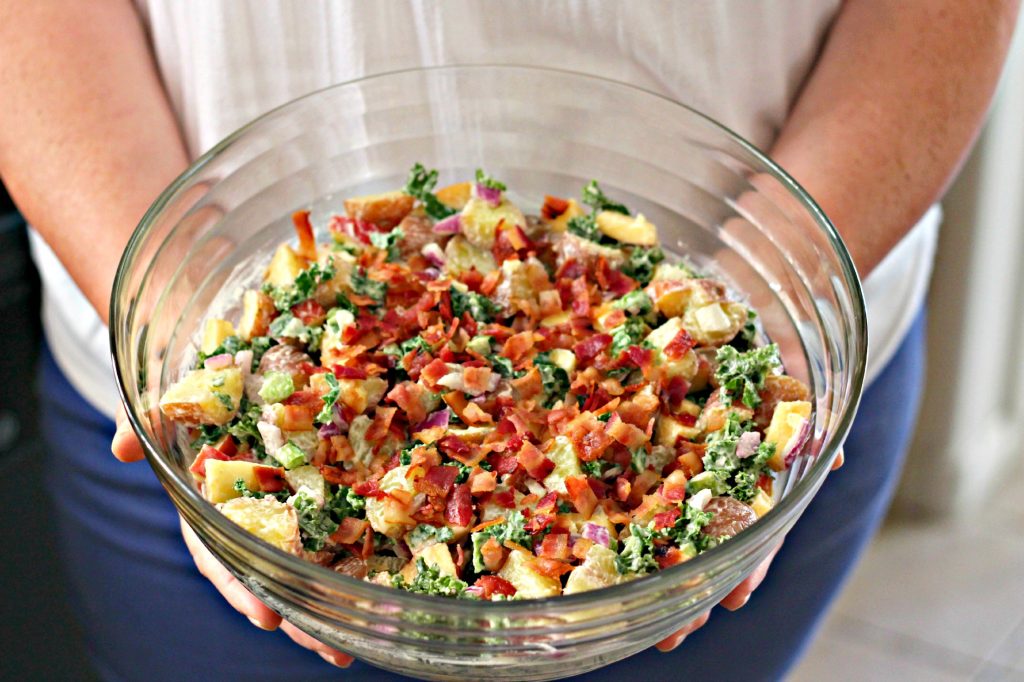 Apple Kale Potato Salad ready to serve