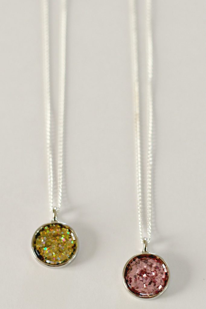 gold and pink glitter necklaces