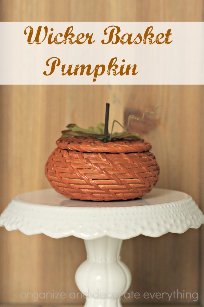 Make a cute Wicker Basket Pumpkin using a small lidded basket