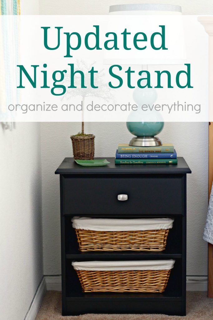 updated night stand using paint baskets and a new knob