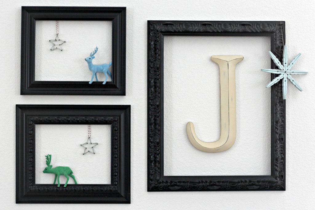 framed Christmas vignette with deer