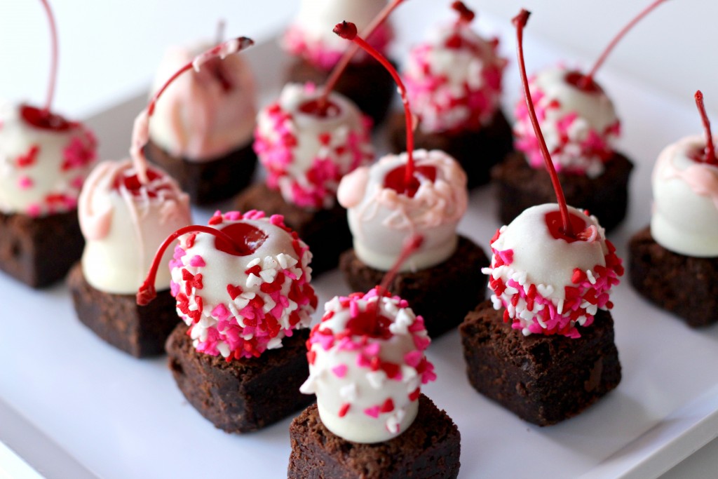 Chocolate Dipped Cherries on Brownies