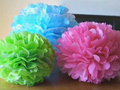 Tissue Paper Pom Flowers blue green pink