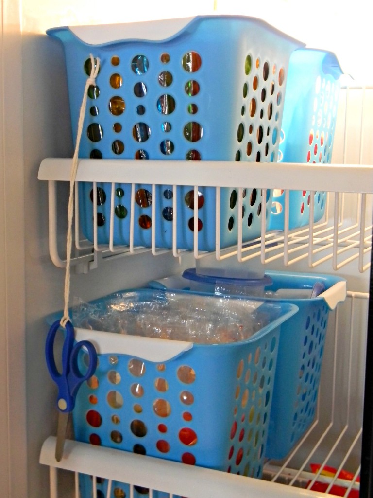 organizing with baskets freezer