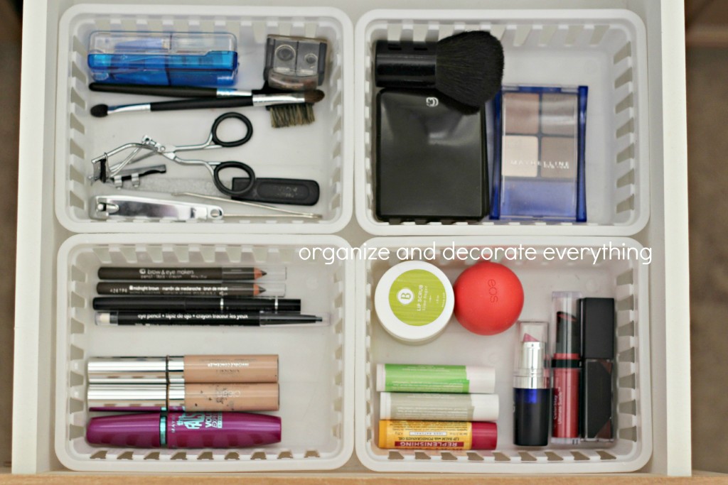 organizing with baskets make up