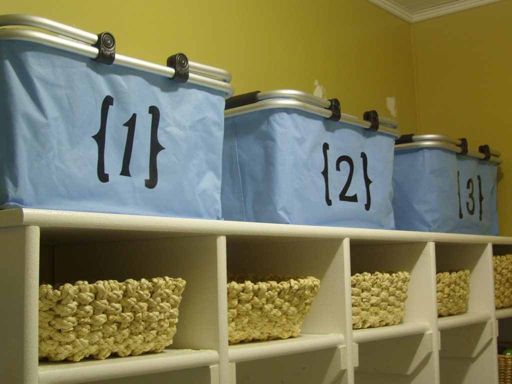 organizing with baskets mudroom