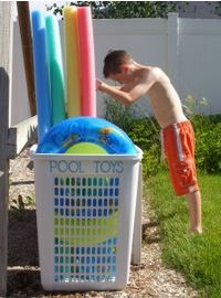 organizing with baskets pool toys