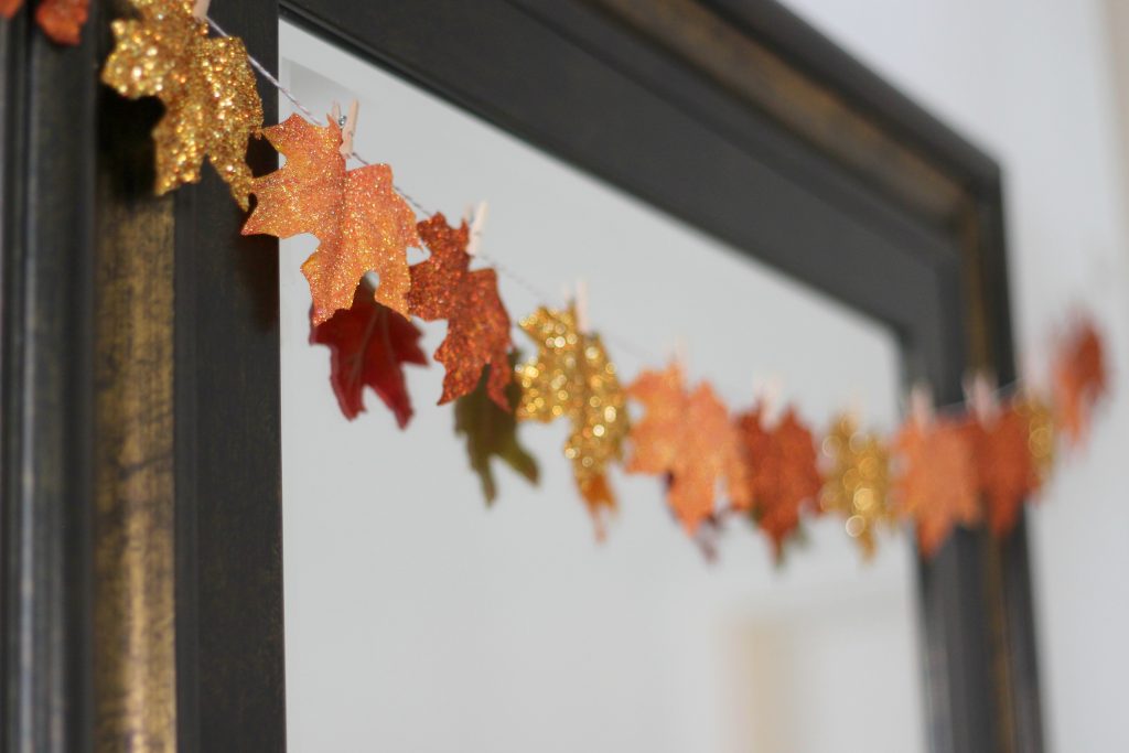 Fall Glitter Leaves garland decorate for Fall on a budget