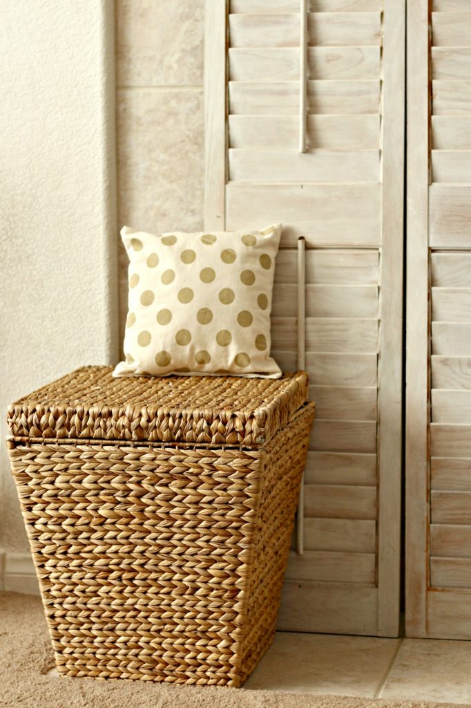 basket and pillow fireplace mantel