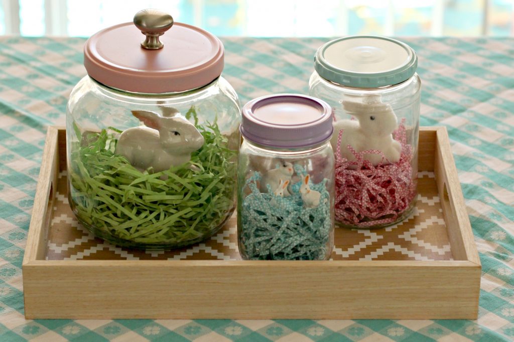 Easter decor bunny jars