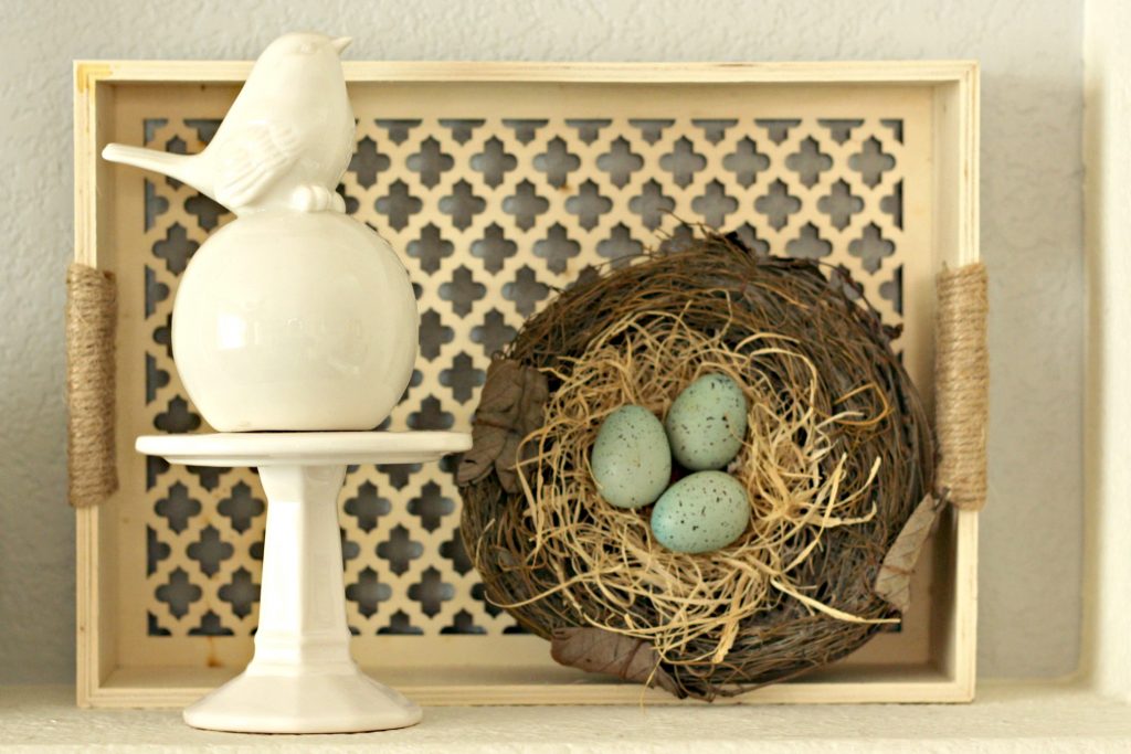 Spring garden mantel bird and tray