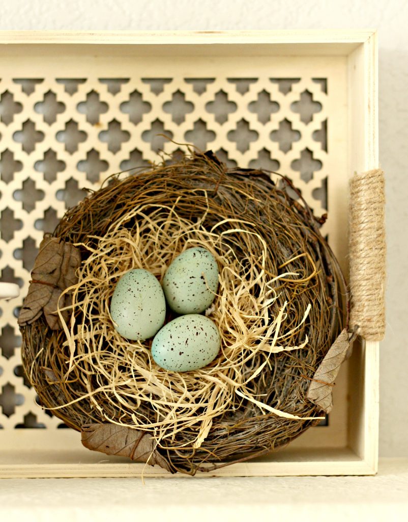 Spring garden mantel bird nest