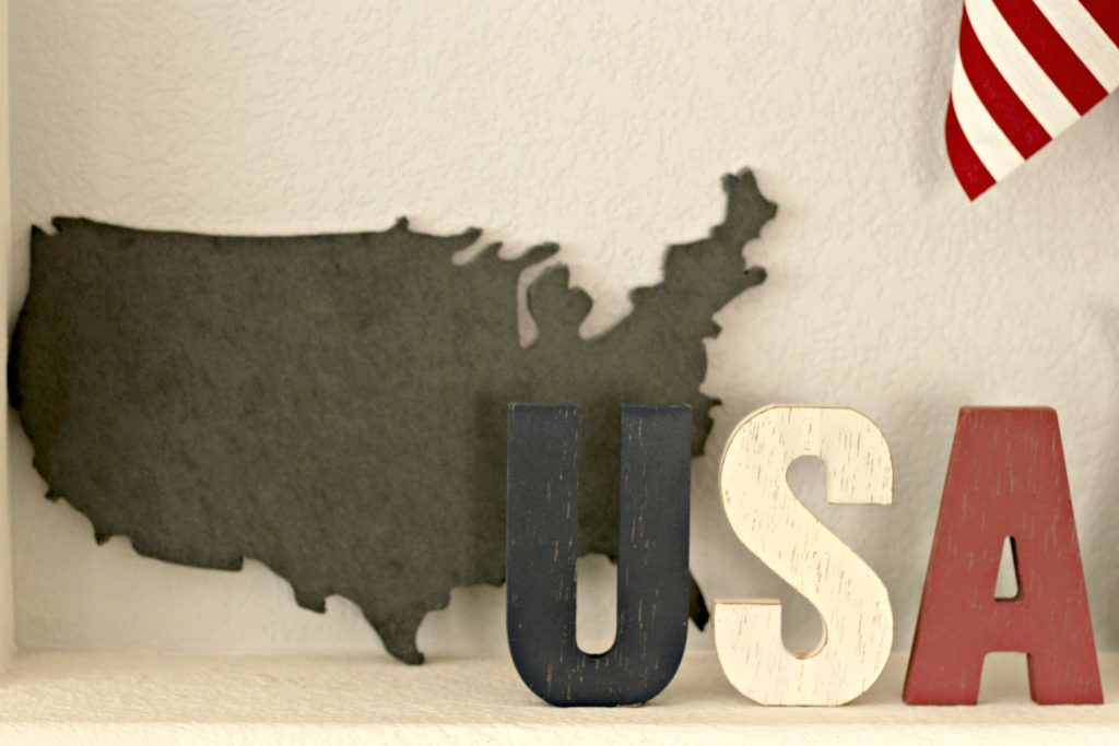 Red White and Blue Mantel chalkboard USA