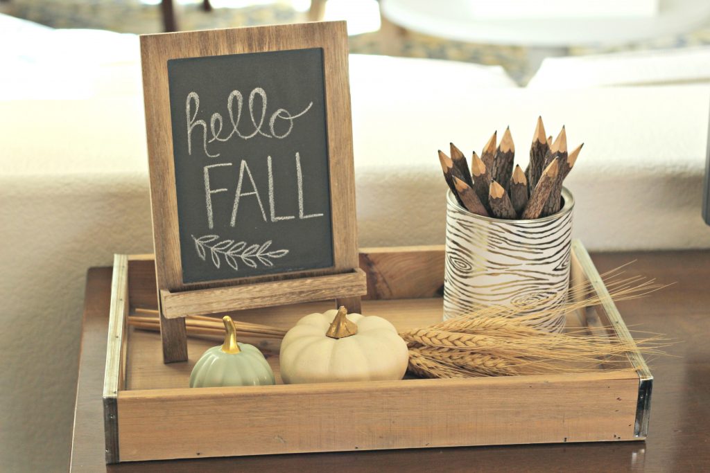 Fall Home Tour chalkboard and tray