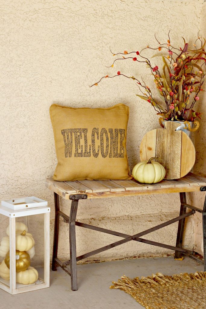 Fall Home Tour front porch bench and pillow