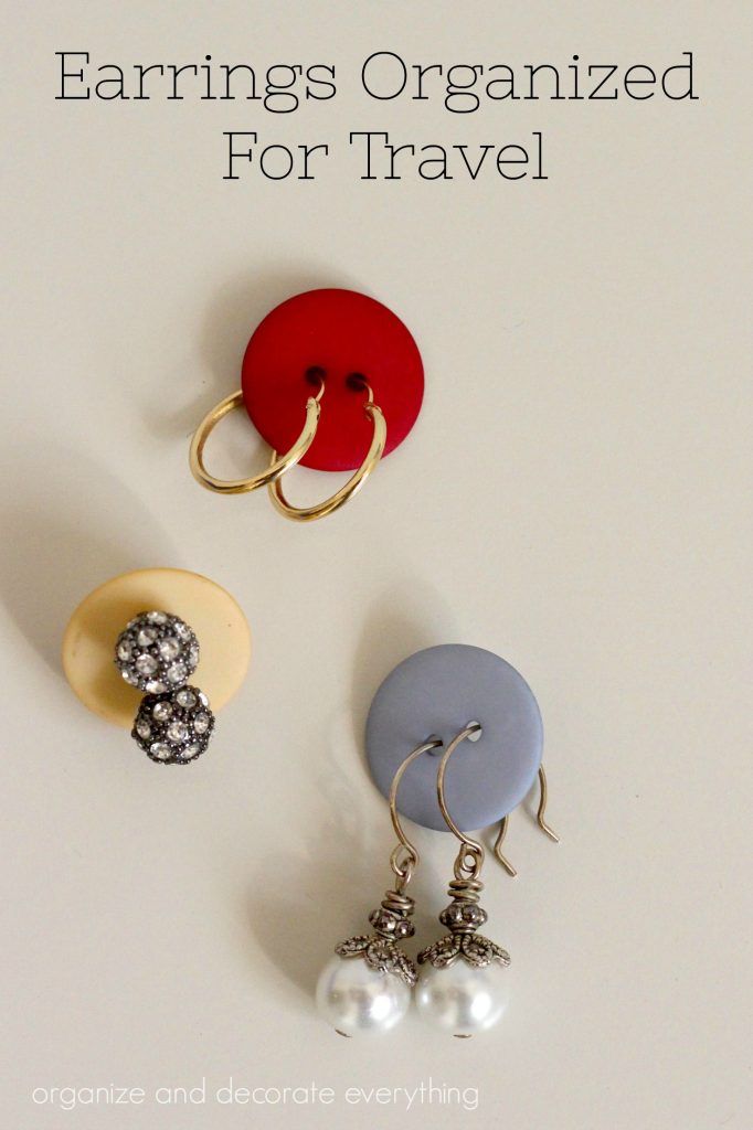 Earrings Organized for Travel using Buttons