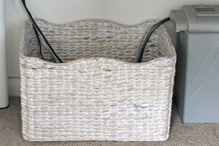 Baskets for Cord Control 31 Days of Organizing and Cleaning Hacks